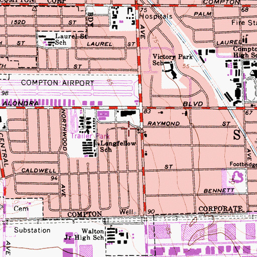 Topographic Map of Mount Gaza Baptist Church, CA