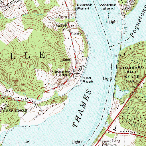 Topographic Map of Papoose Ledge, CT
