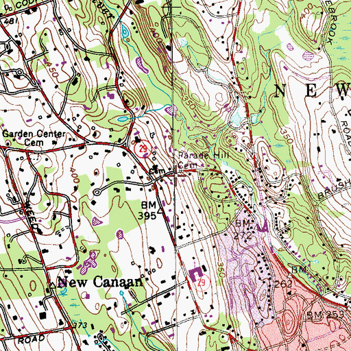 Topographic Map of Parade Hill Cemetery, CT