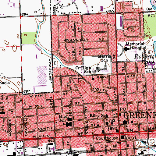 Topographic Map of Greenfield Friends Church, IN