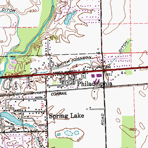 Topographic Map of Philadelphia United Methodist Church, IN