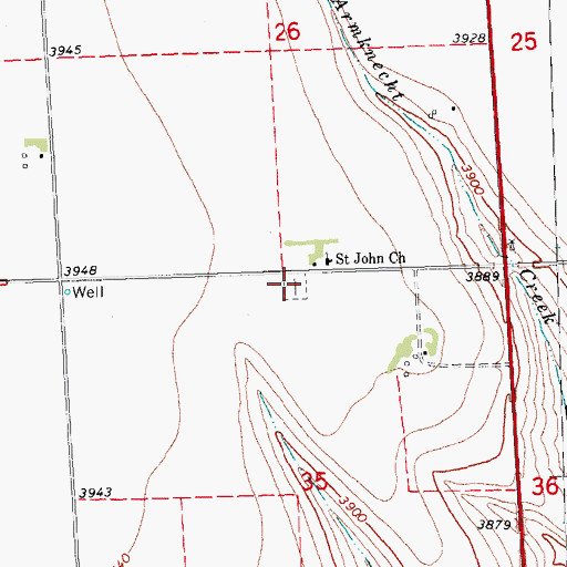 Topographic Map of Saint Johns Evangelical Cemetery, CO