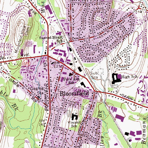 Topographic Map of Park Avenue School, CT