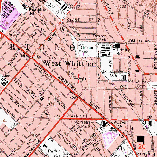 Topographic Map of Nueva Vida Presbyterian Church, CA