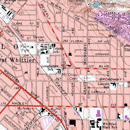 Topographic Map of Plymouth Congregational Church, CA