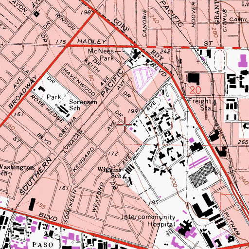 Topographic Map of Palm View Assembly of God Church, CA