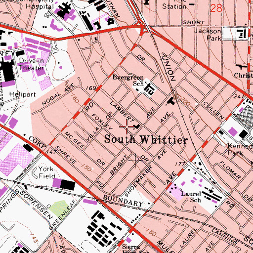 Topographic Map of Greenleaf Avenue Baptist Church, CA