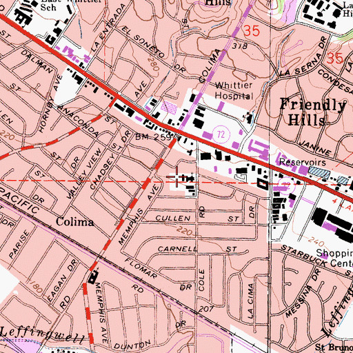 Topographic Map of East Whittier United Methodist Church, CA