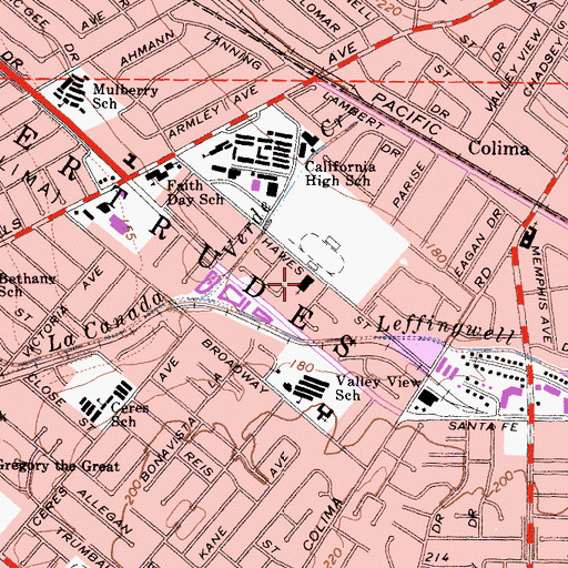 Topographic Map of Temple Beth Shalom, CA