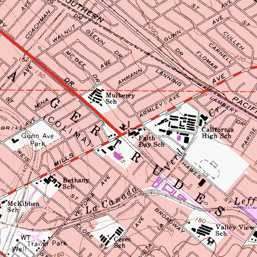 Topographic Map of Faith Lutheran Church, CA