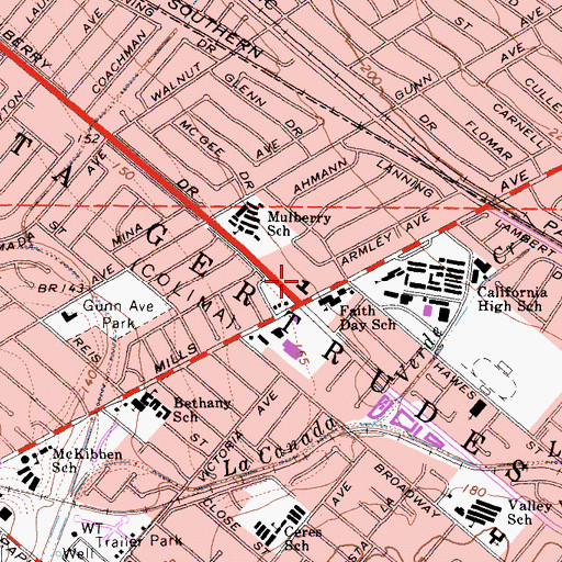 Topographic Map of East Whittier Christian Church, CA