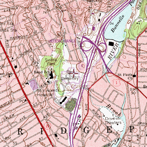 Topographic Map of Park Cemetery, CT