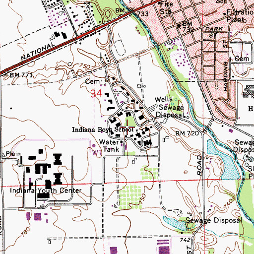 Topographic Map of Indiana Boys School, IN