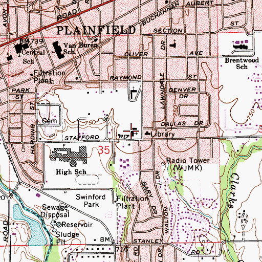 Topographic Map of First Baptist Church, IN