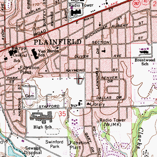 Topographic Map of Plainfield United Methodist Church, IN