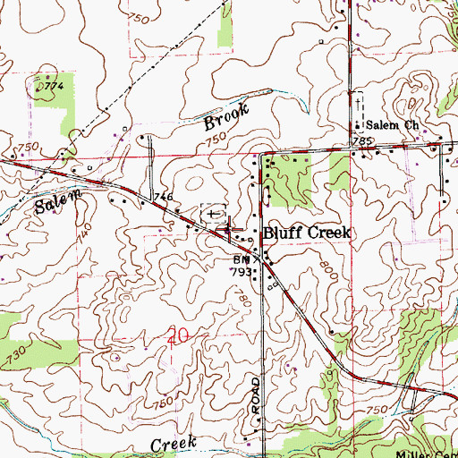 Topographic Map of Bluff Creek Christian Church, IN