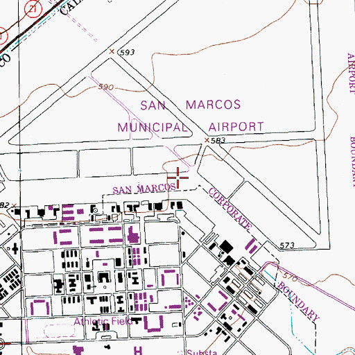 Topographic Map of San Marcos Army Air Field (historical), TX