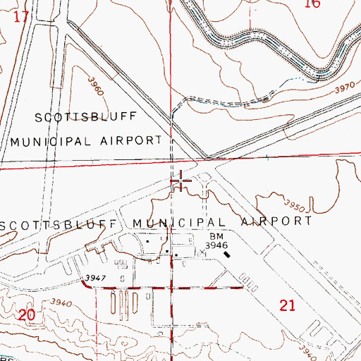 Topographic Map of Scottsbluff Army Air Field (historical), NE