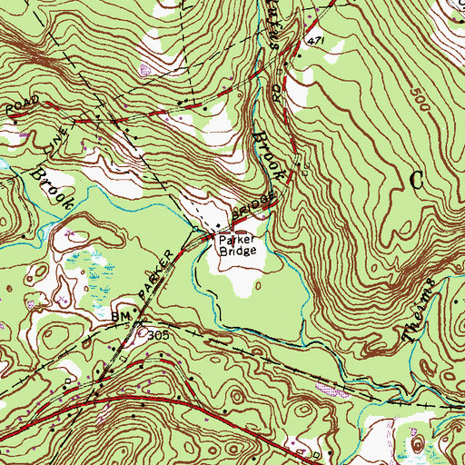 Topographic Map of Parker Bridge, CT