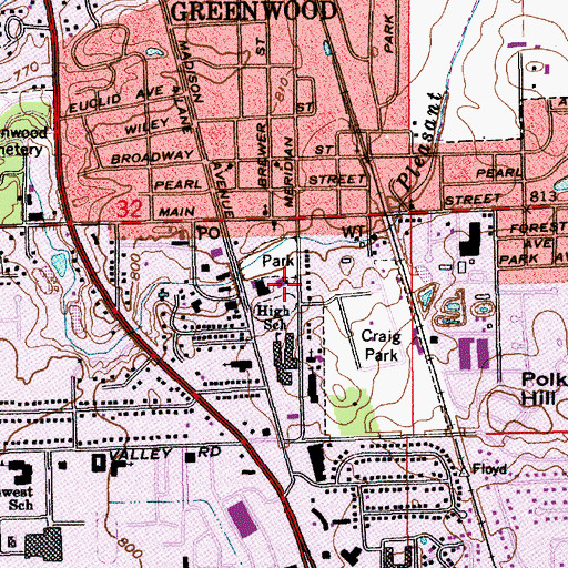 Topographic Map of Greewood Public Library, IN