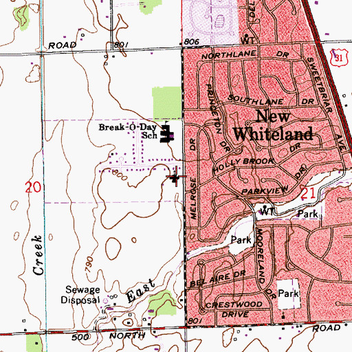 Topographic Map of New Whiteland Baptist Church, IN