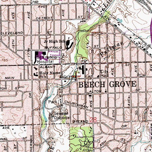Topographic Map of Beech Grove Public Library, IN