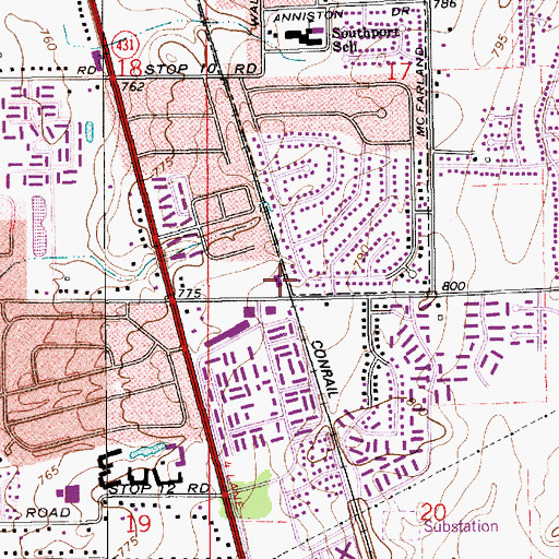 Topographic Map of Southport Branch Indianapolis-Marion County Public Library, IN