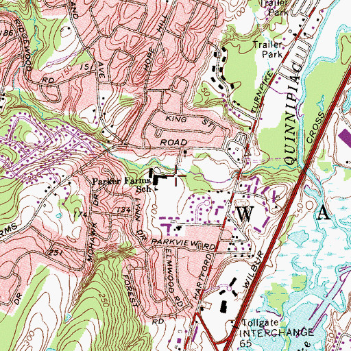 Topographic Map of Parker Farms Elementary School, CT