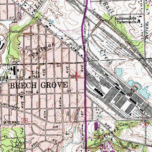 Topographic Map of Beech Grove Post Office, IN