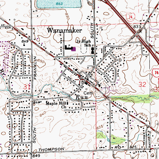 Topographic Map of Wanamaker Post Office, IN