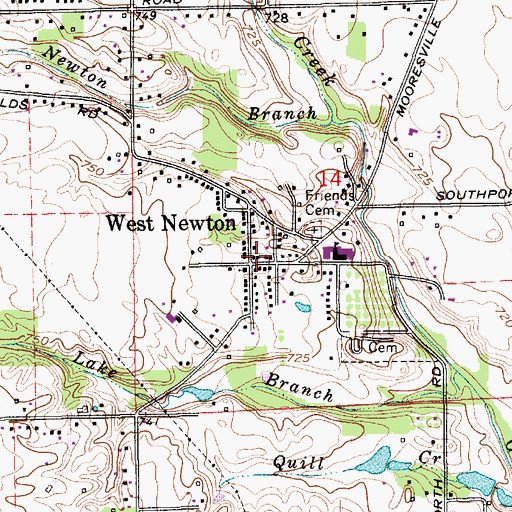Topographic Map of West Newton Post Office, IN