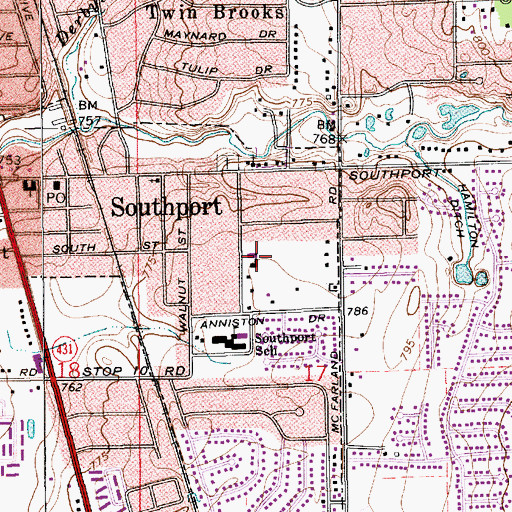 Topographic Map of Southport Heights Christian Church, IN
