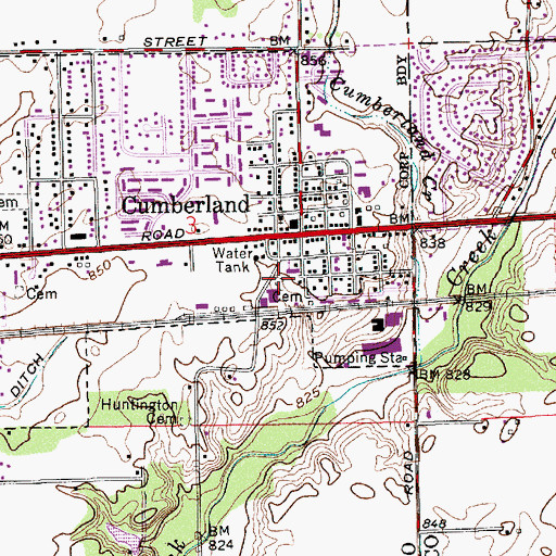 Topographic Map of Cumberland Cemetery, IN