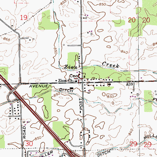 Topographic Map of Zion United Church of Christ Cemetery, IN