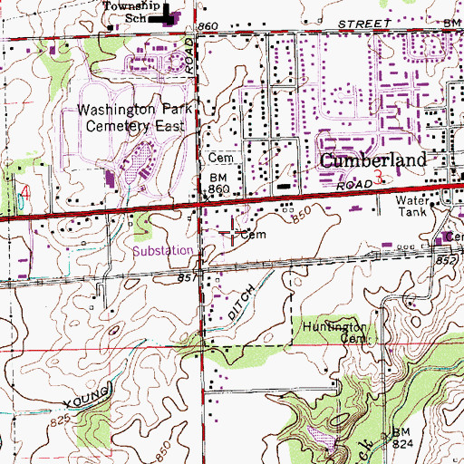 Topographic Map of German Church Road Cemetery, IN