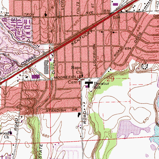 Topographic Map of Mars Hill Cemetery, IN