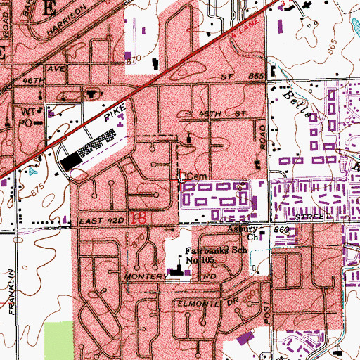Topographic Map of Vine Cemetery, IN