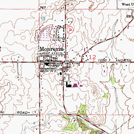 Topographic Map of Monrovia United Methodist Church, IN