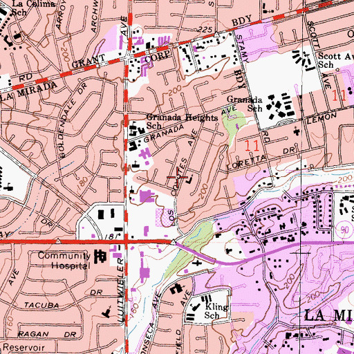 Topographic Map of Christian Church of La Mirada, CA