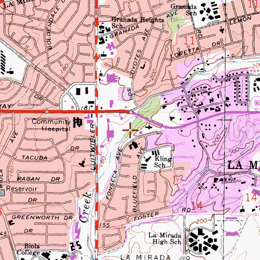 Topographic Map of Foursquare Church of La Mirada, CA