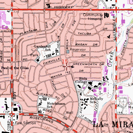 Topographic Map of Mount Olive Lutheran Church, CA