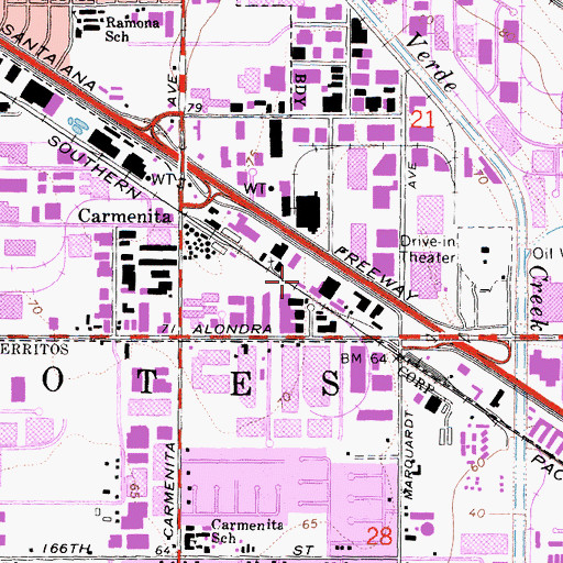 Topographic Map of South Whittier Assembly of God Church, CA
