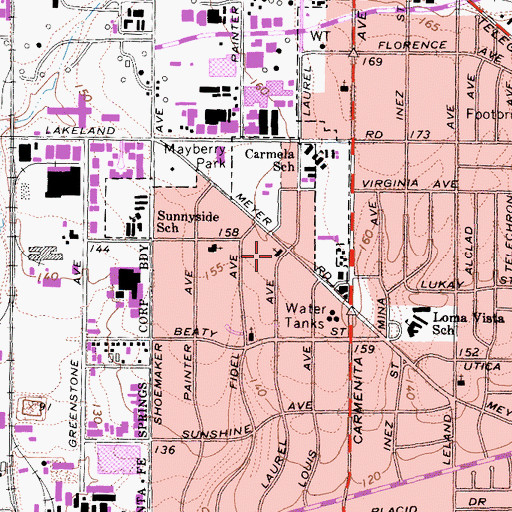Topographic Map of South Whittier Christian Church, CA