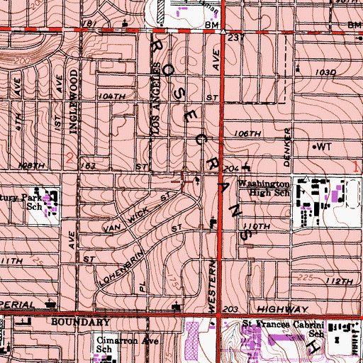 Topographic Map of Park Windsor Baptist Church, CA