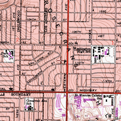 Topographic Map of Saint Thomas Missionary Baptist Church, CA