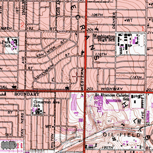 Topographic Map of Greater Westside Missionary Church, CA