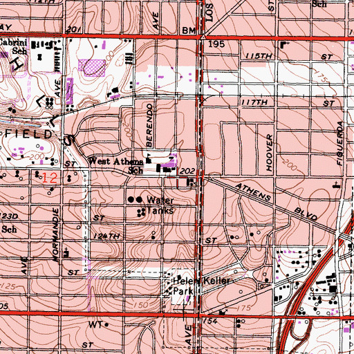 Topographic Map of Athens Baptist Church, CA