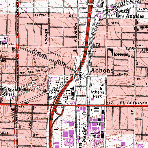 Topographic Map of Church of God in Jesus Name, CA