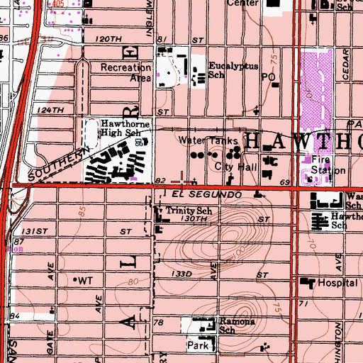 Topographic Map of Saint George's Episcopal Church, CA
