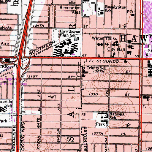 Topographic Map of Trinity Lutheran Church, CA